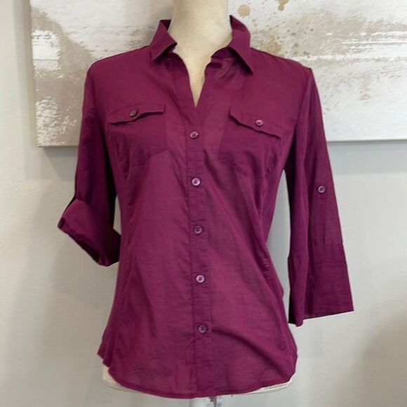 Ann Taylor Fuschia Button Down - Picture 1 of 9